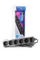 Удлинитель с сет. фильтром Космос 5х1.8м с заземл. 10А 2200Вт 2xUSB индикат. сети черный картинка 